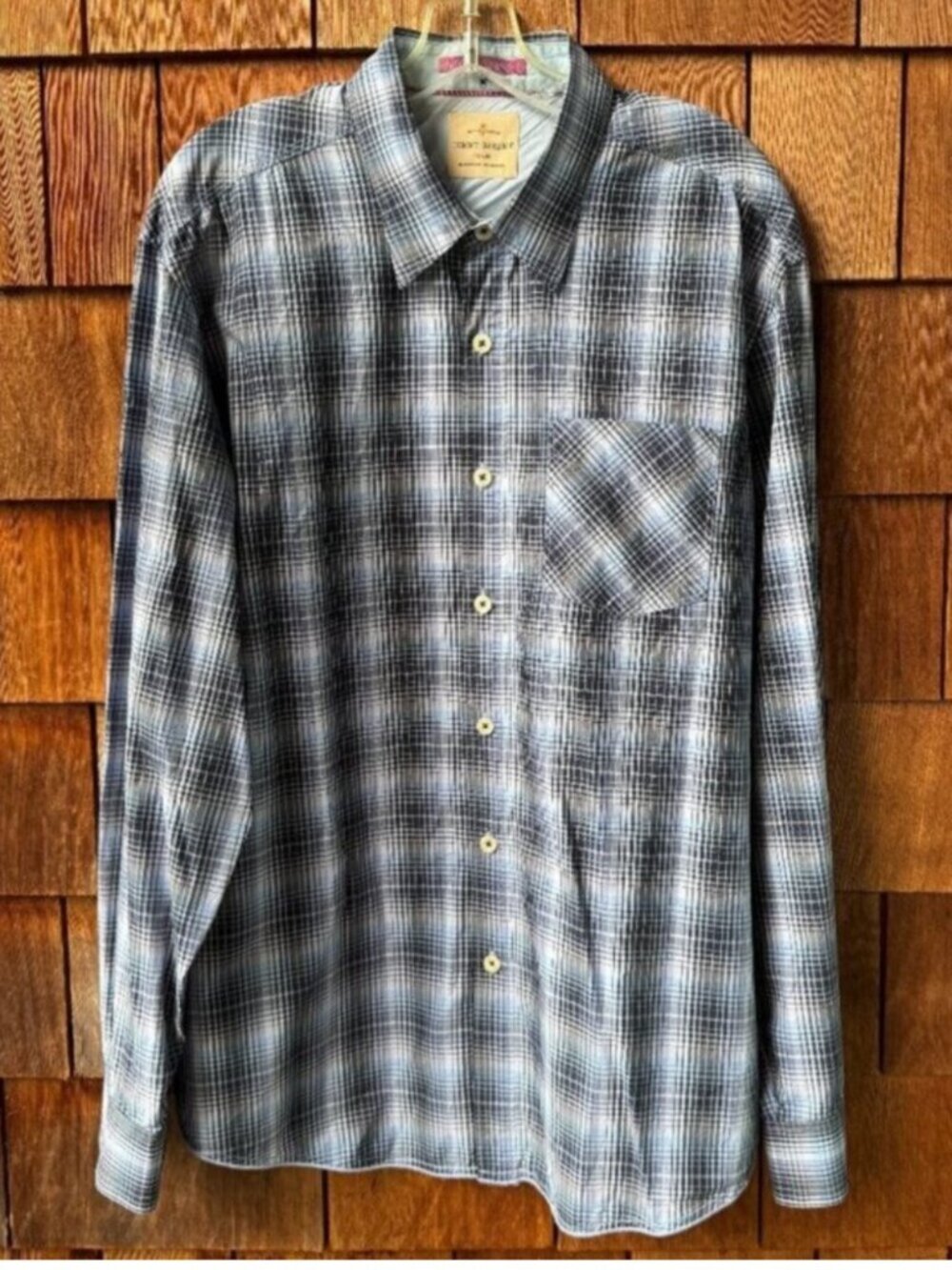 EUC Tommy Bahama Jeans Blue/Black Plaid Cotton Long Sleeve Shirt - Men's X-Large